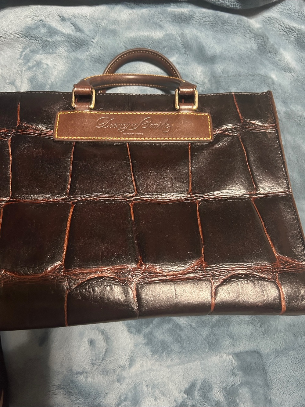 Dooney & Bourke Dark Brown Croc-Embossed Leather Tote with Top Handle
